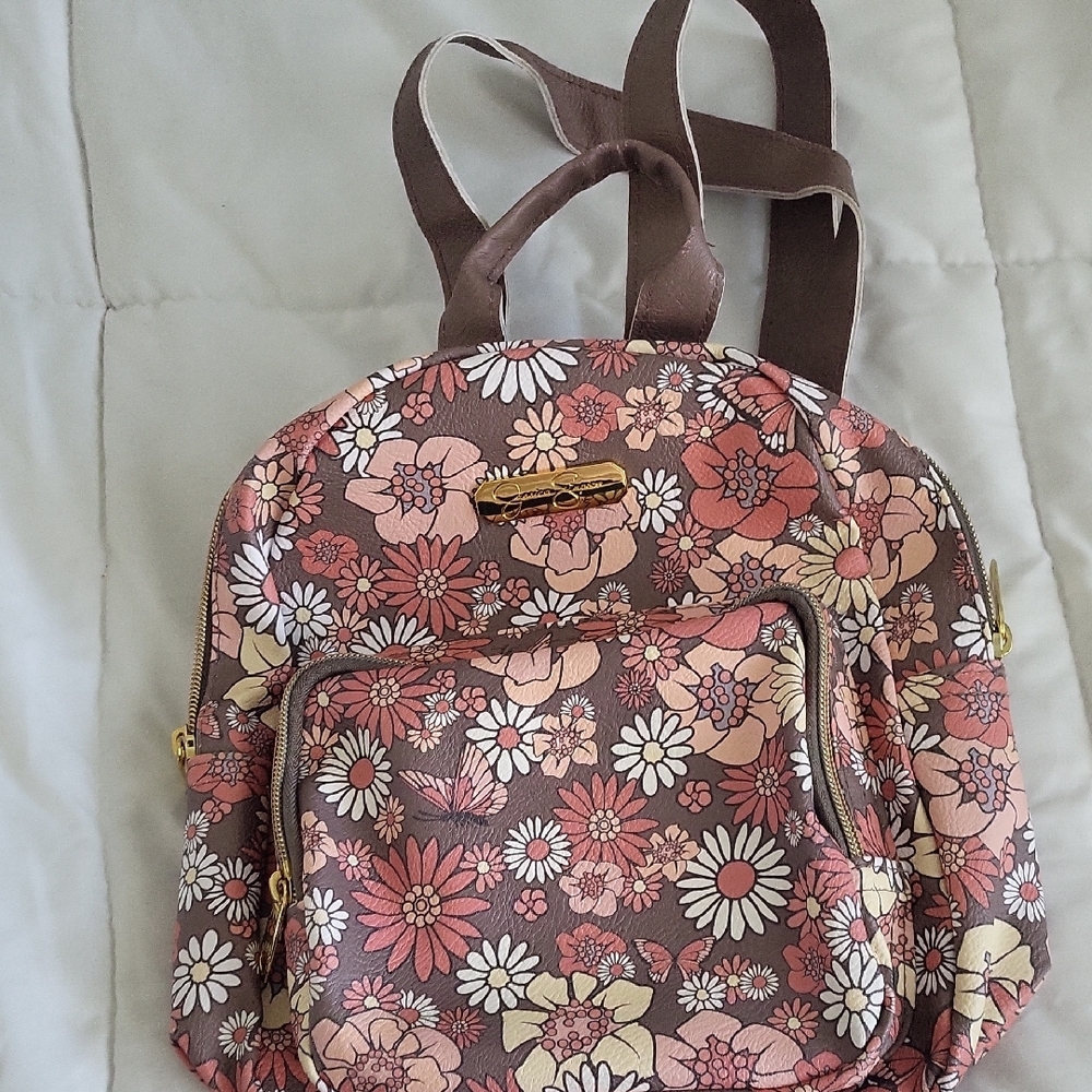 Jessica Simpson Pink and Brown Floral Backpack